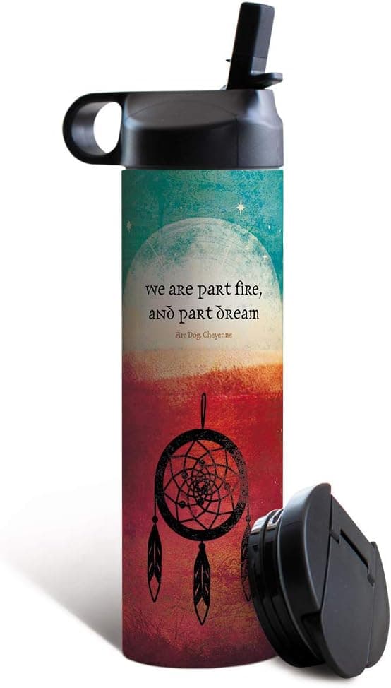 Tree-Free Greetings Travel Coffee Tumbler, 17 Oz Stainless Steel Vacuum Insulated Mug with Hot and Cold Lid, Eco-Friendly Barista, Artful Inspirational Design, Part Fire (SB35376)