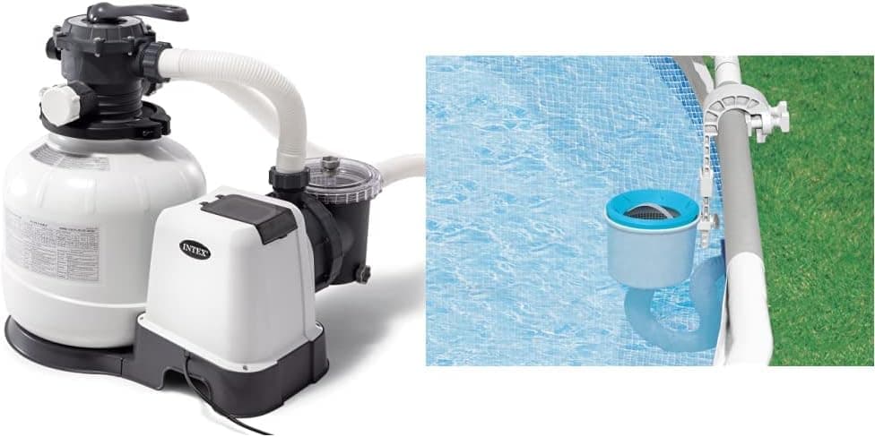 IntexINTEX 26647EG SX2800 Krystal Clear Sand Filter Pump for Above Ground Pools, 14in & Deluxe Wall Mount Surface SkimmerIntex