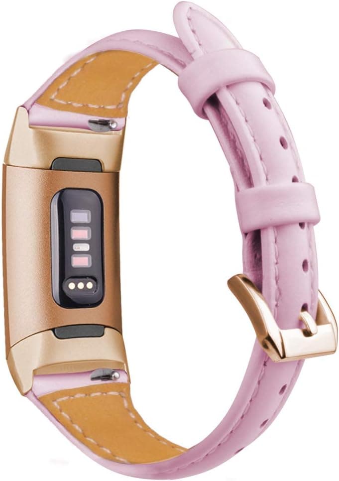 Oitom Slim Leather Bands Compatible Fitbit Charge 3 /Charge 3 SE Band Women Men Small Large,Slim Fashion Design Premium Leather Replacement Band Wrist Accessories Straps(Pink)
