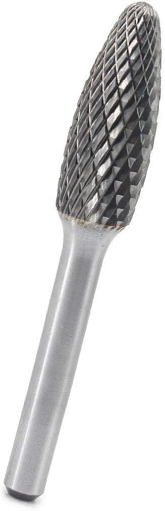 Rannb Rotary Burr Flame Shape Double Cut Tungsten Carbide Burr Metal Carving Drilling Polishing File - 5/16 Inch Head & 1/4 Inch Shank