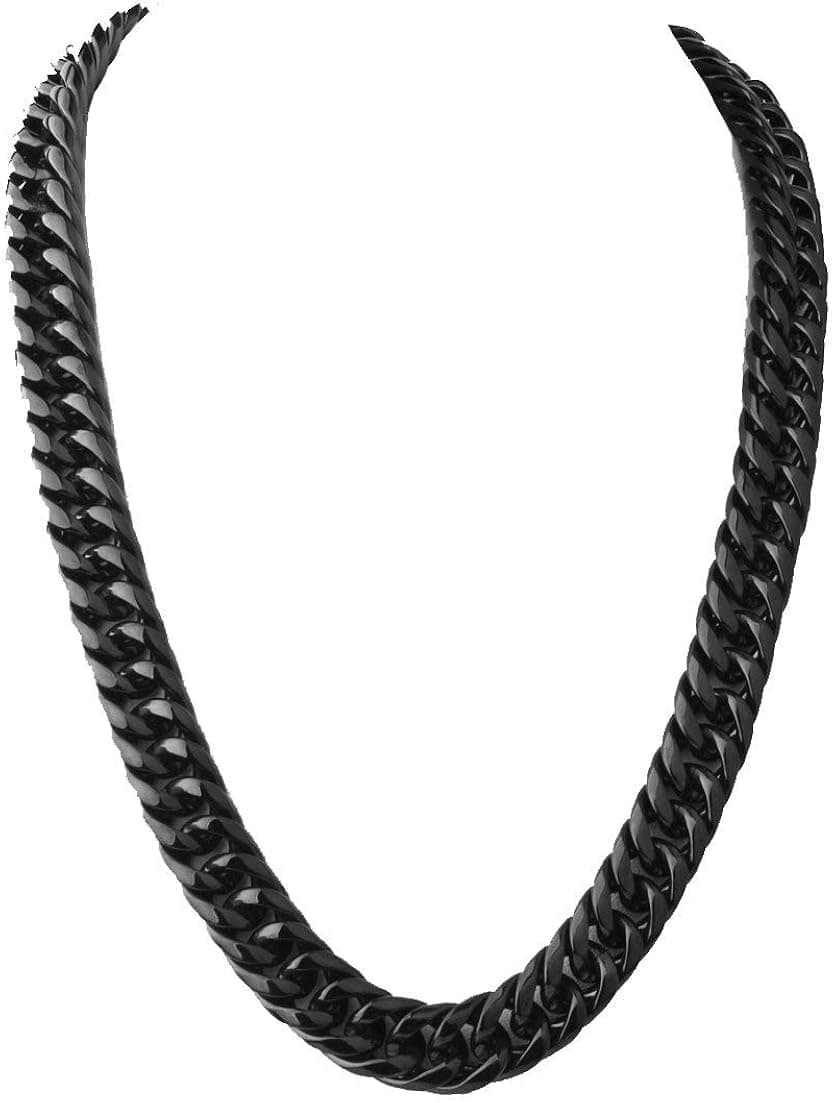FANS JEWELRY Cool Men Black Plated Stainless Steel Cuban Curb Chain Necklace,16-40 Inches,9mm 11mm 13mm 16mm 20mm(16mm,30inches)