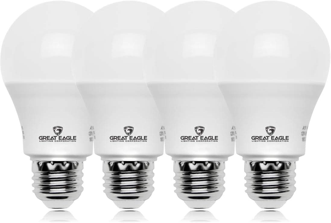 GREAT EAGLE LIGHTING CORPORATION A19 LED Light Bulb, 9W (60W Equivalent), UL Listed, 4000K (Cool White), 750 Lumens, Non-dimmable, Standard Replacement (4 Pack)