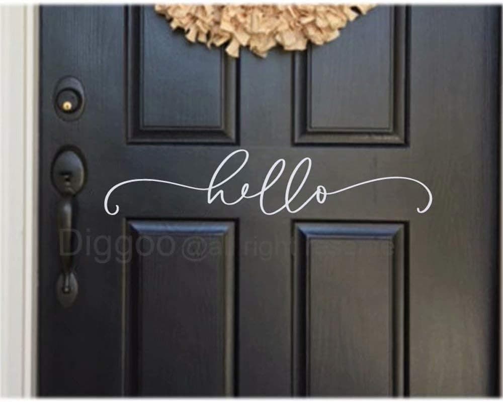 Diggoo Hello Decal Farmhouse Decor Hello Wall Decal Front Door Vinyl Lettering Country Cottage Decor (White,2" h x 10" w)