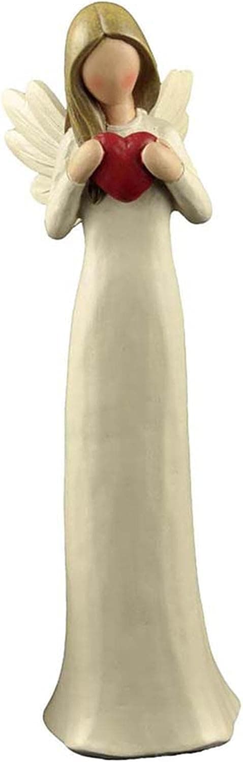CALIDAKA Angel Figurine Angel Fairy Polyresin Statues Holding Heart for Home Decor, White(Size:2 * 2.4 * 7.5inch(L*W*H))