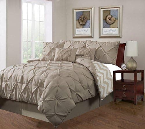 Divano Roma 7 Piece Modern Pinch Pleated Comforter Set (King, Taupe)