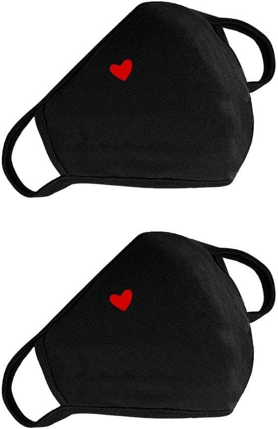 2Pcs Fashion Cute Heart Face Protection - Reusable & Washable Cotton Comfy Breathable Material Christmas Gift