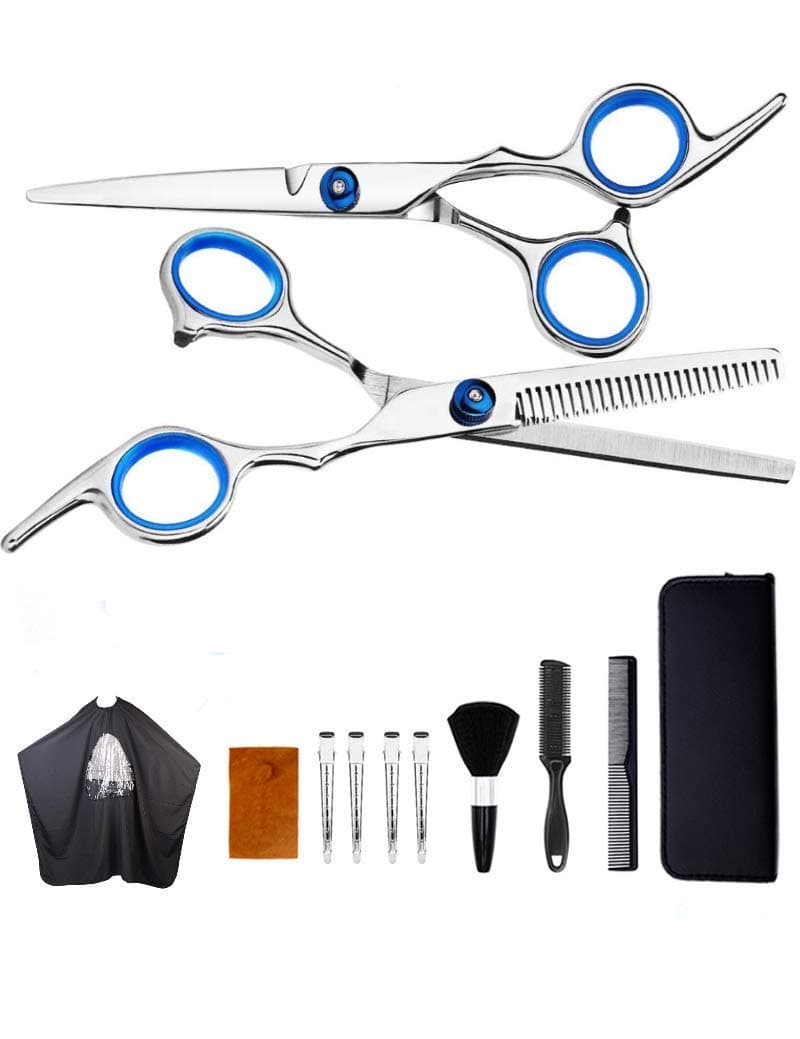 Snaka Professional Hair Cutting Kit Scissors Set 12 Pcs, with large transparent hair shawl, suitable for home and Barber Salon