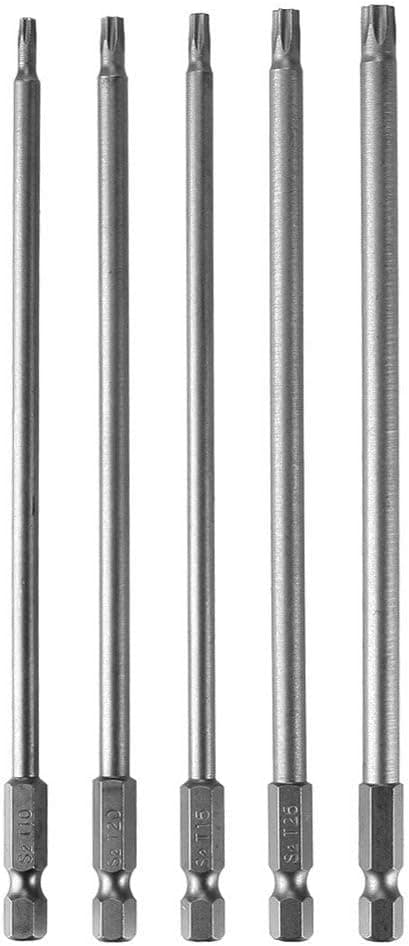 IBEUTES 5pcs 1/4 Inch Hex Shank Long Magnetic Screwdriver Bits Set 6 Inch Steel Torx Security Head Screwdriver