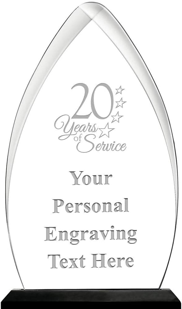 20 Years of Service Acrylic Award, 6.75" H Personalized Years of Service Award with Custom Engraving
