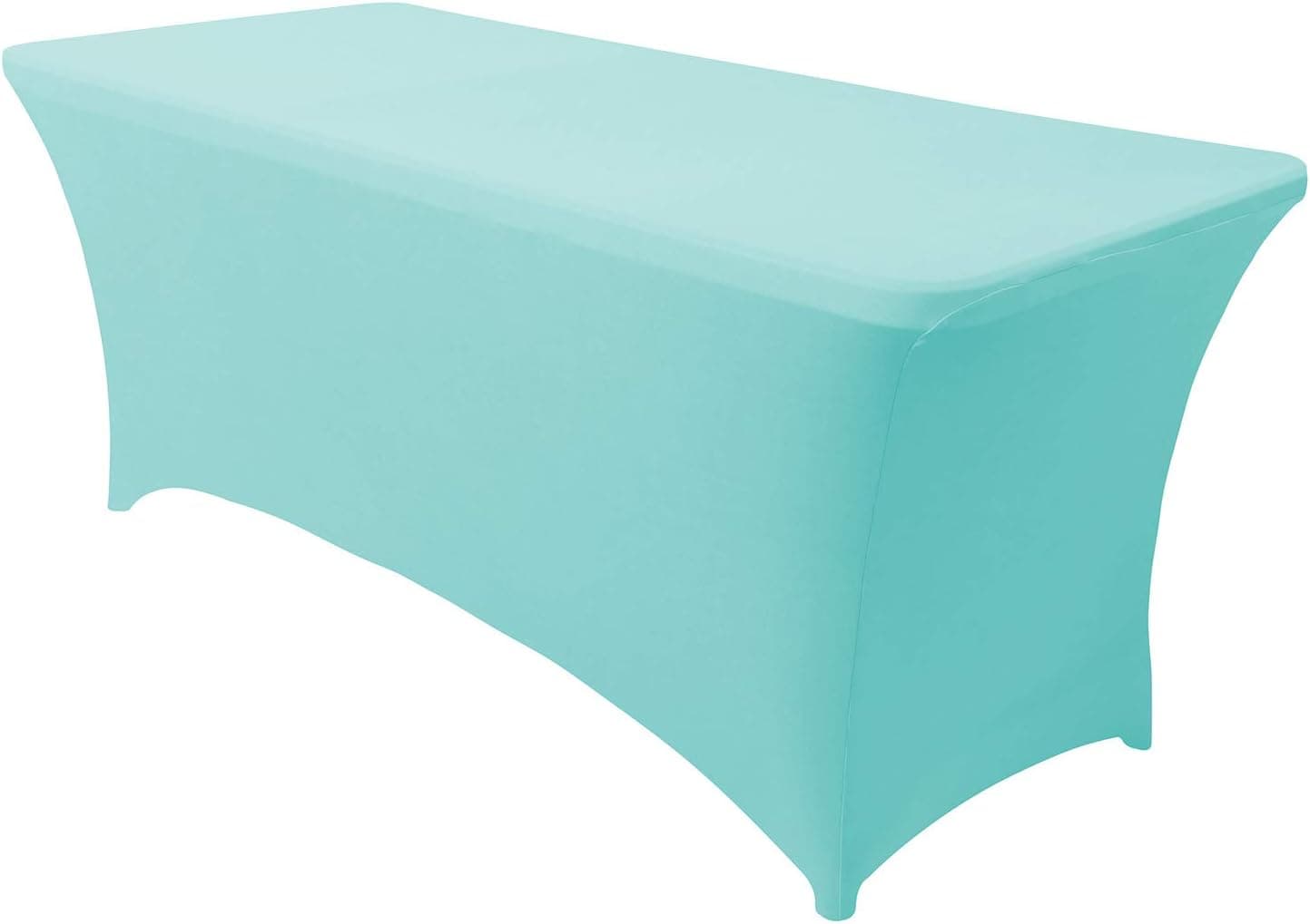 Obstal 8ft Stretch Spandex Table Cover for Standard Folding Tables - Universal Rectangular Fitted Tablecloth Protector for Party （Tiffany Blue, 96 Length x 30 Width x 30 Height Inches）