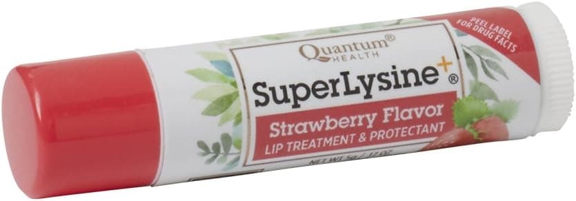Quantum Health SuperLysine+ Lip Sunscreen Coldstick|Strawberry|Herbal Lip Balm|Soothes, Moisturizes, and Protects Lips from the Sun|SPF 21|0.17 Ounce Stick