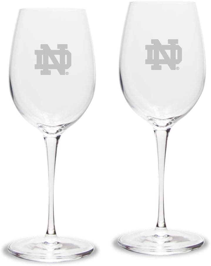 University Glass NCAA Notre Dame Fighting Irish ND Logo Luigi Bormioli Titanium White Wine Glass - Set of 2, Clear, 12 oz
