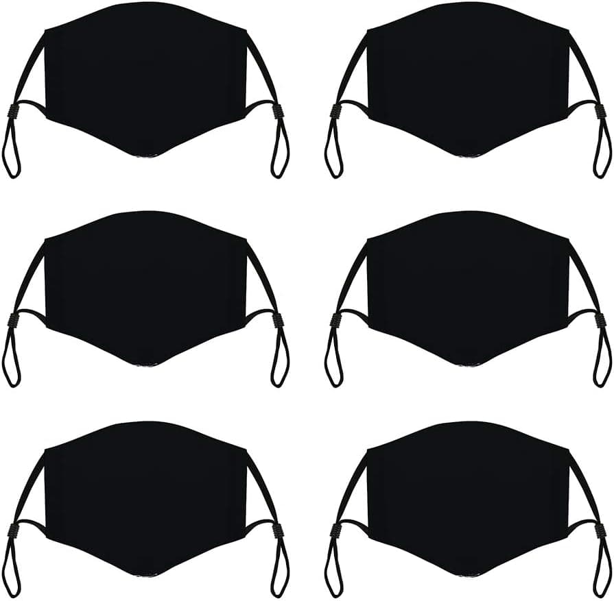 6 Pack Washable Cloth Face protection Reusable and Adjustable Fashion Dust Protection, Black