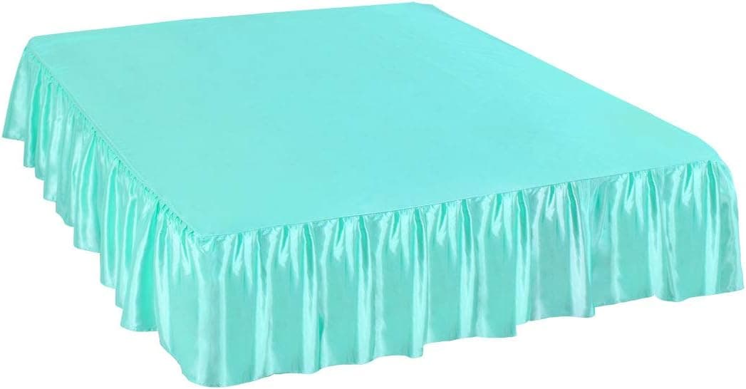 PiccoCasa Satin Silk Bed Skirt 300 Thread-Count Dust Ruffle Wrinkle Free Bedskirt Dust Ruffle Easy to Put on Cyan Twin - 14" Drop