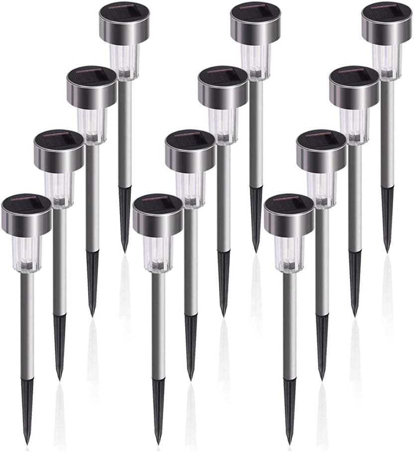 KANYEE 12 Pack Solar Lights Outdoor Pathway Lights for Garden Path Walkway Yard Lawn Driveway Sidewalk Outside Landscape Lighting, Stainless Steel Waterproof, White LED