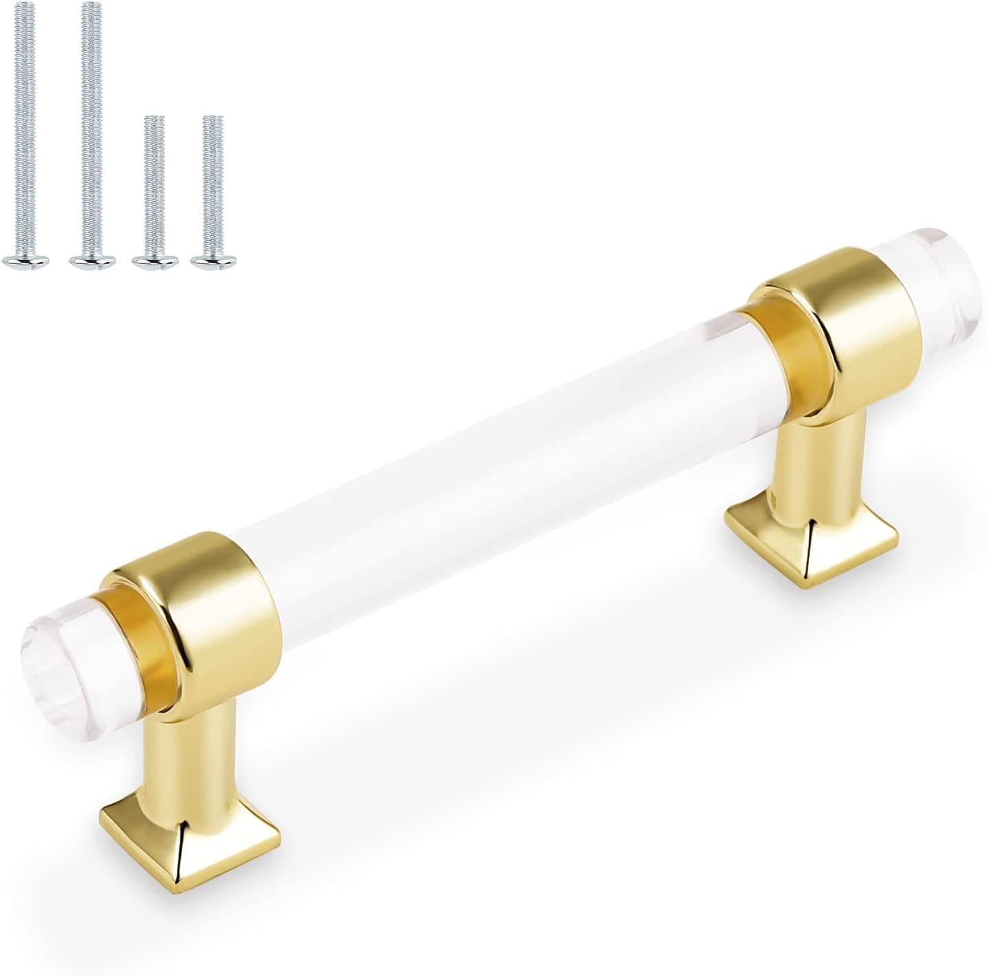 Orger 5 Pack Kitchen Cabinet Pulls 3 1/2 Inch Hole Center Clear Acrylic Drawer Pulls with Gold Finish Zinc Alloy Base Cabinet Handles for Bedroom Wardrobe