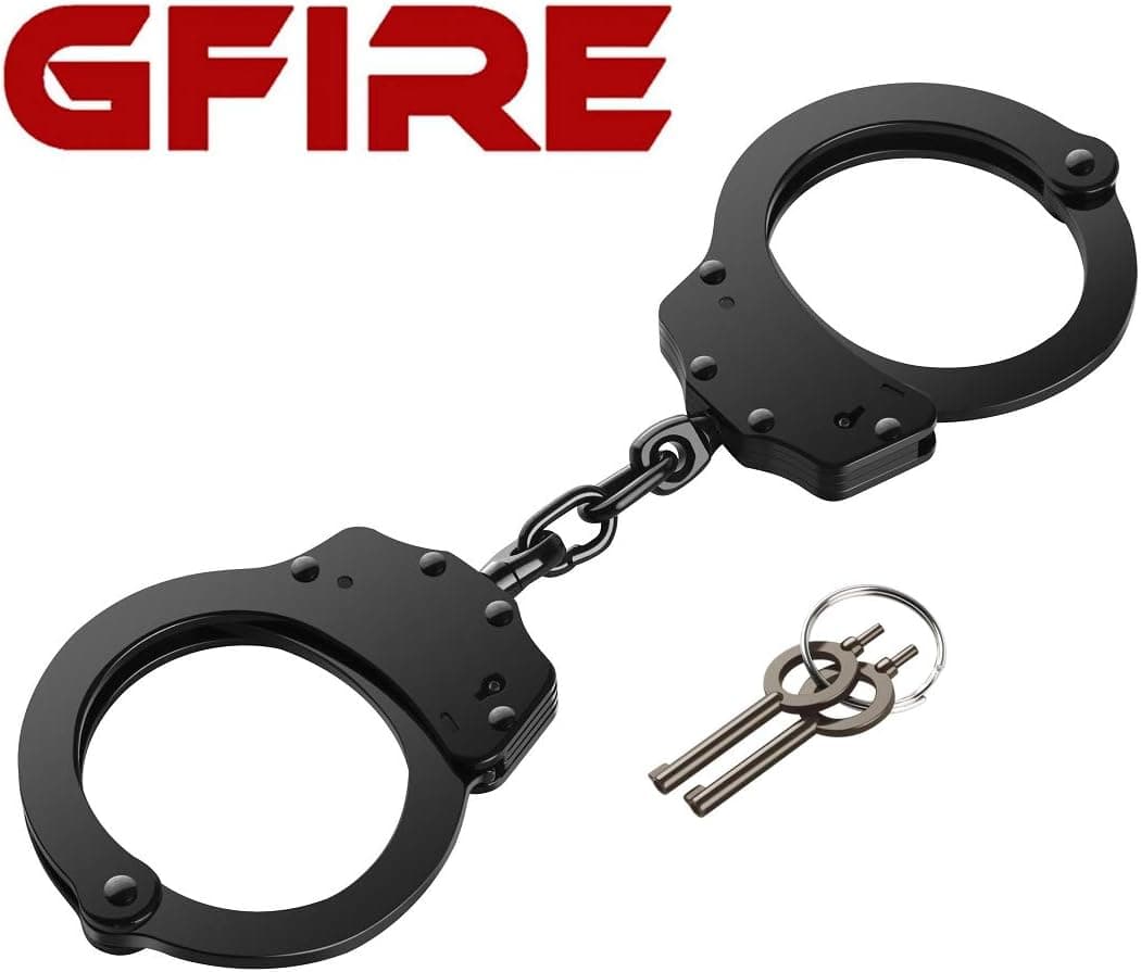 GLORYFIRE GFIRE Metal Handcuffs Professional Grade Double Lock Carbon Steel in Black Perfect for Training and Daily Use