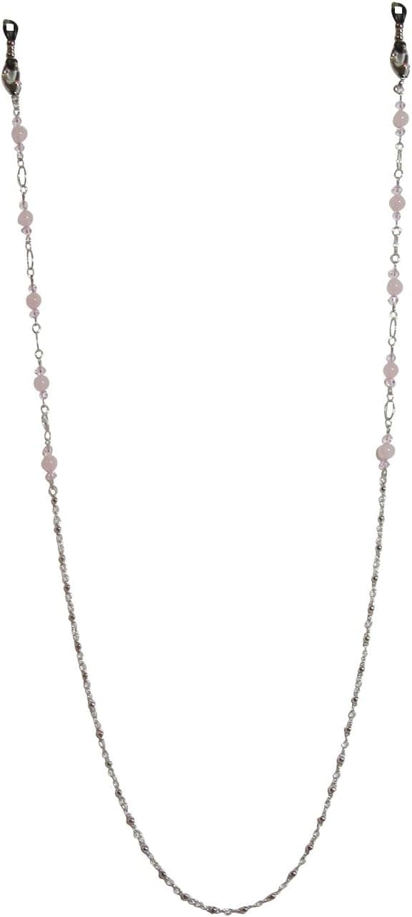 LaRaso & Co Pink Rose Quartz Crystal Eyeglass Chain Strap Holder for Women