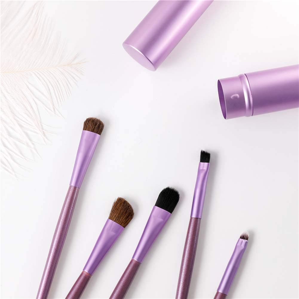 AKOAK 5 Pcs/set Travel Portable Mini Eye Makeup Brush Set Apply Eyeshadow Eyeliner Eyebrow Brush Lip Makeup Brush Set Makeup Tools (Purple)