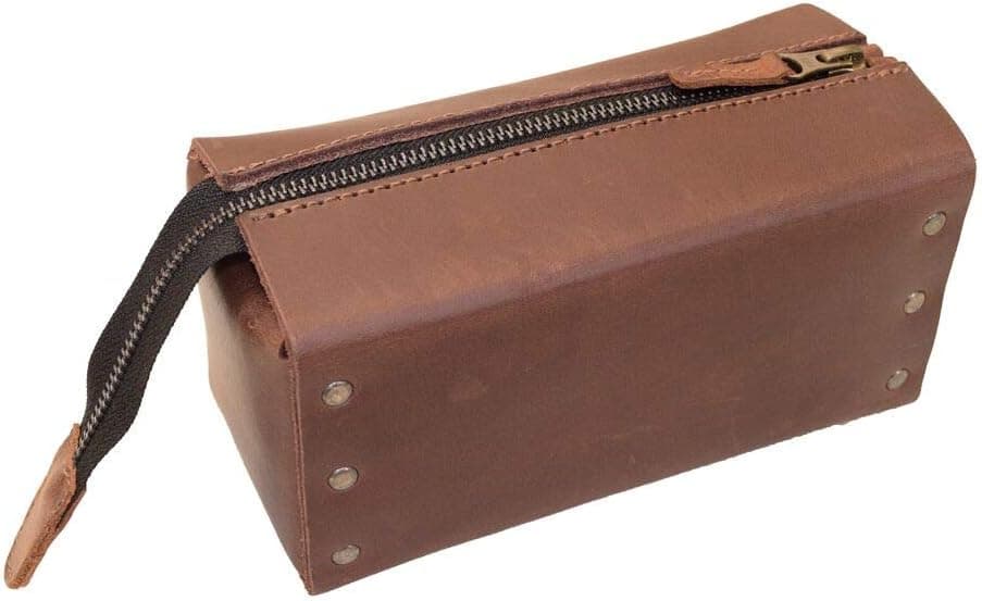 Hide & Drink, Leather Riveted Multipurpose Case/Toiletry Bag/Organizer/Travel Dopp/Home & Office Accessories, Handmade Includes 101 Year Warranty :: Bourbon Brown
