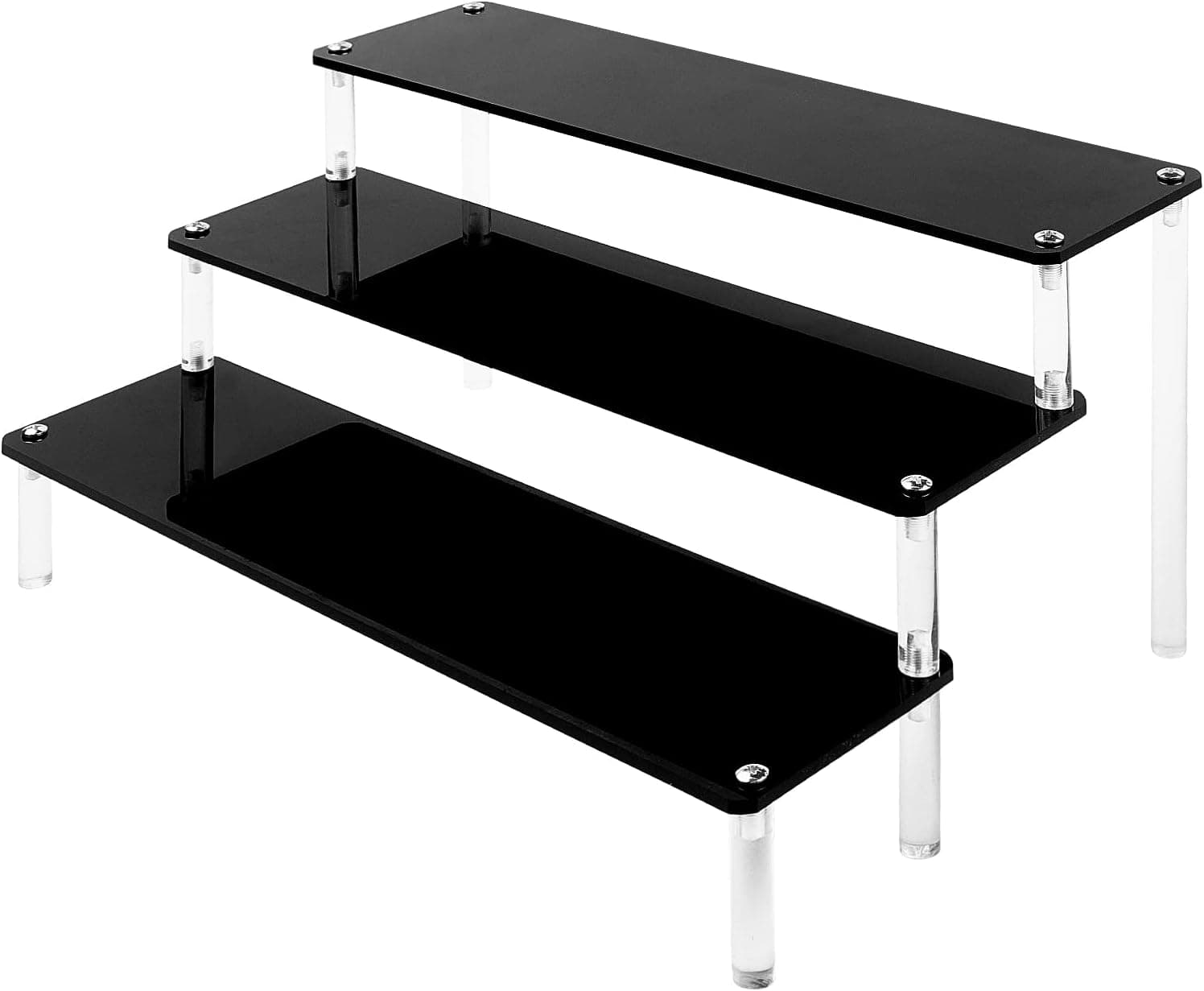 Black Acrylic Display Stand, 3 Tier Acrylic Riser Figure Display Shelf for Decoration and Organizer (11.8 x 5.9 x 3.1 Inch)