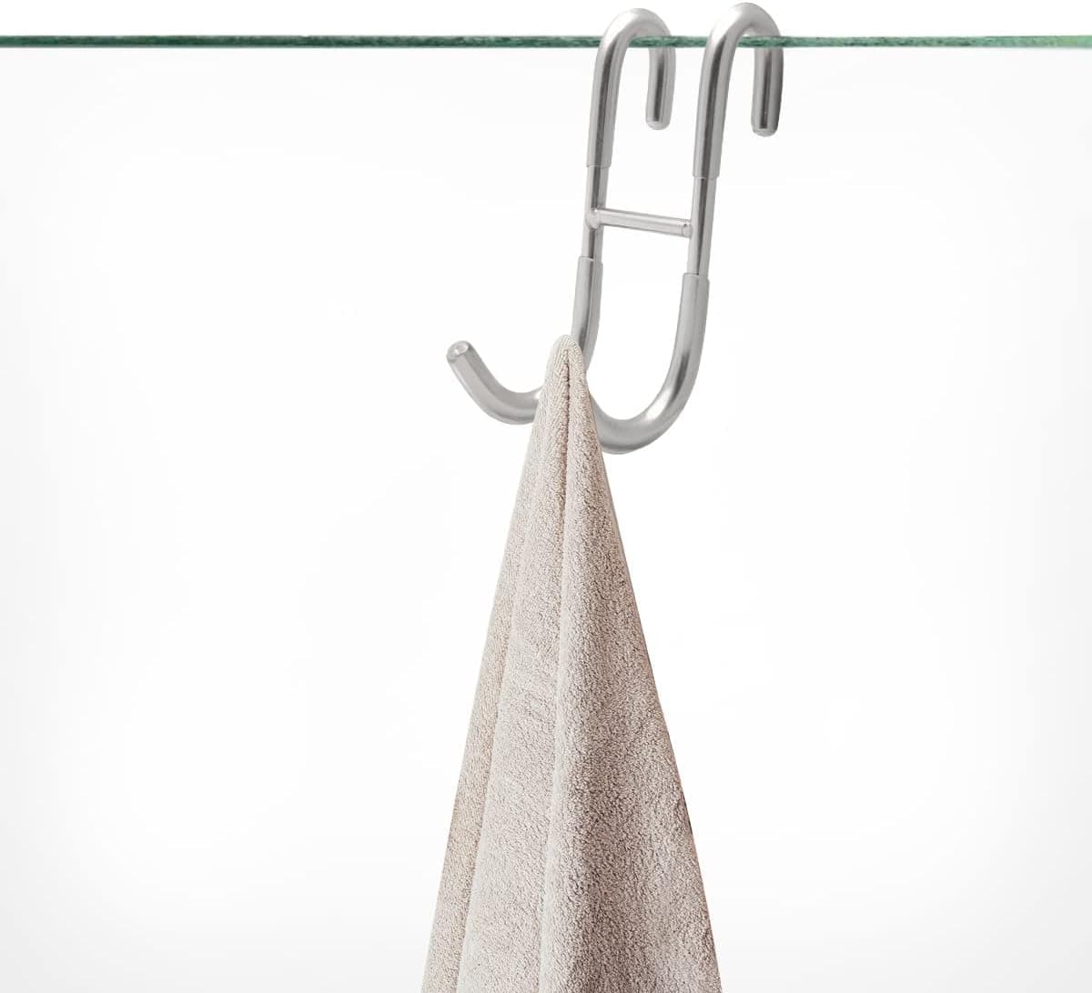 zhuohai Shower Door Hook, Shower Squeegee Hooks for Bathroom Frameless Glass Shower Door, Over Glass Door Hook for Robe, Towel, Shaver, Squeegee, Loofah