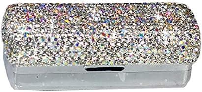 Bestbling Lipstick Bling Rhinestone Crystal Lipstick Case Storage Organizer Box with Mirror for Women's Lipstick Holder-Cosmetic Storage Kit (Silver)