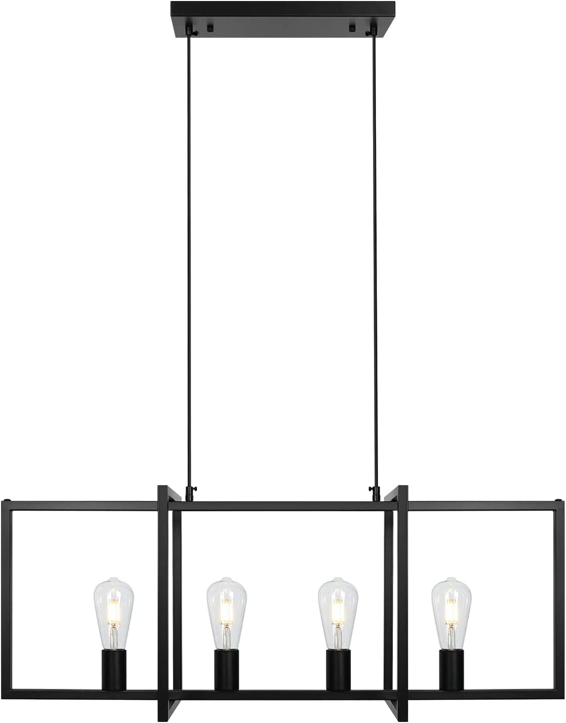 4-Light Modern Farmhouse Kitchen Island Chandelier, Black Industrial Island Light Fixture for Dining Room Kitchen Bar Living Room