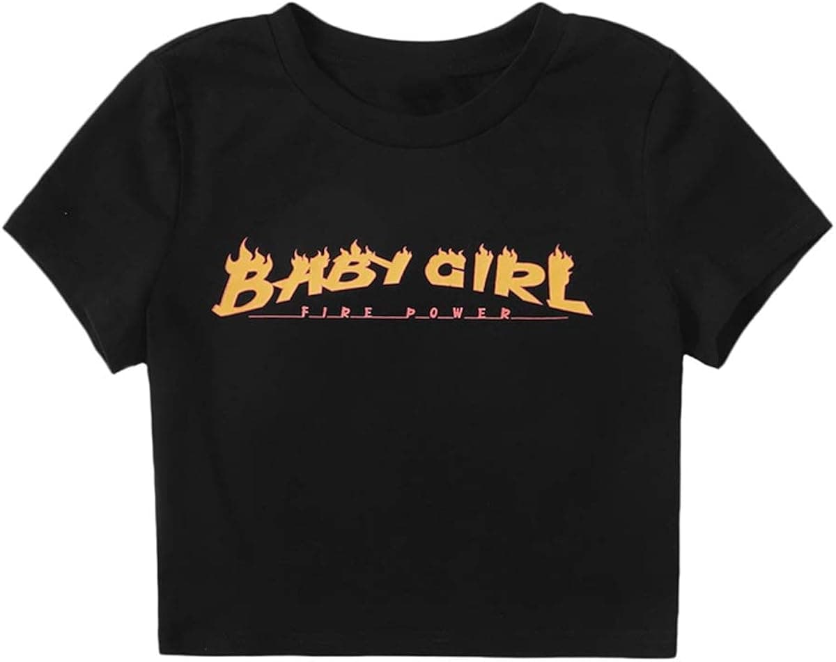 Romwe Women's Casual Letter Graphic Print Short Sleeve Summer Crop Tops T Shirt Tee