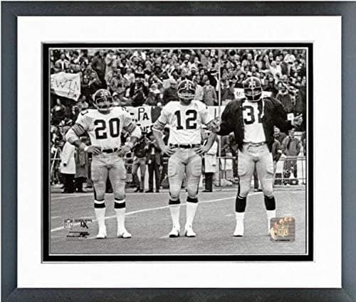 Franco Harris, Terry Bradshaw, Rocky Bleier Pittsburgh Steelers Action Photo (Size: 12.5" x 15.5") Framed