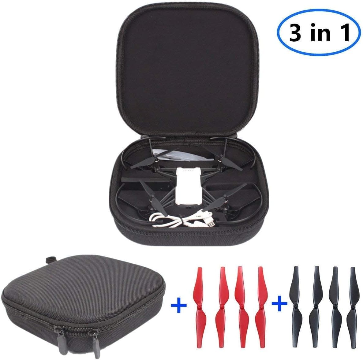 Handheld Portable Travel Protective Storage Case Shoulder Bag Carry Suitcase + 4 Pair Quick Release Low-Noise Propellers for DJI Tello Drone Accessories