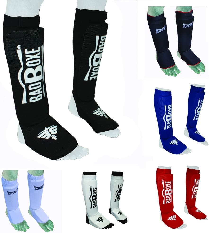 Twister Muay Thai, Boxing, Kickboxing,Karate, Taekwondo, MMA Elastic Cloth Shin & Instep Padded Guards, Shin in Steps, Shin Guards, Different Sizes (Pair)