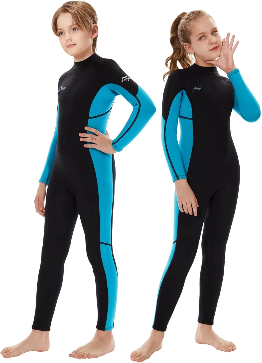 Hevto Wetsuits Kids and Youth 3/2mm Neoprene Full Shorty Suits Surfing Swimming Diving Keep Warm for Water Sports