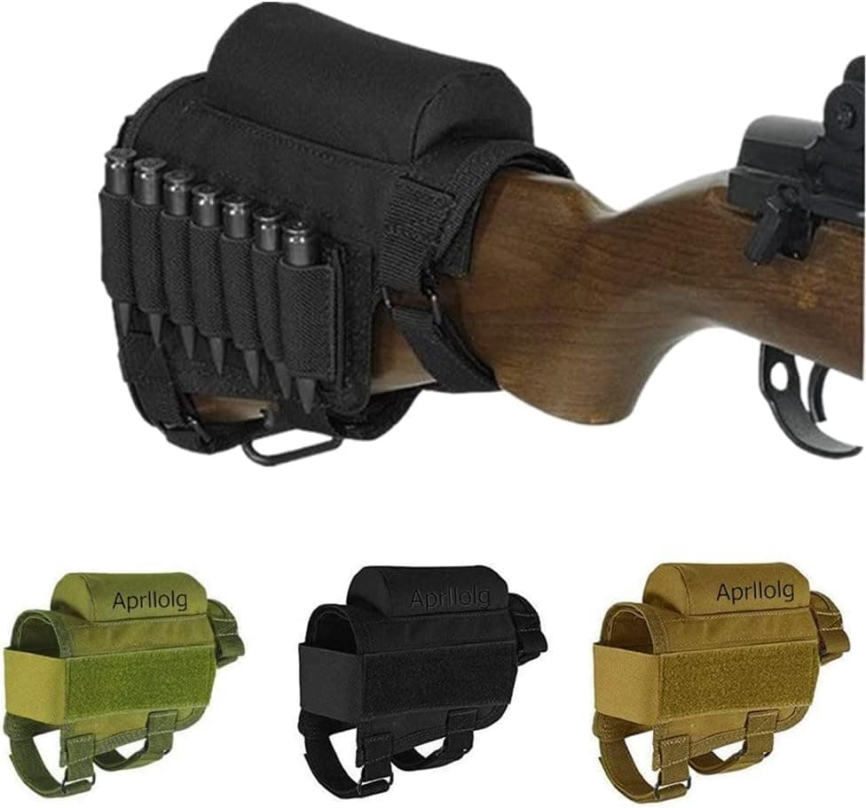 Rifle Buttstock, Adjustable Tactical Cheek Rest Pad Ammo Pouch with 7 Shells Holder for Hunting Shooting