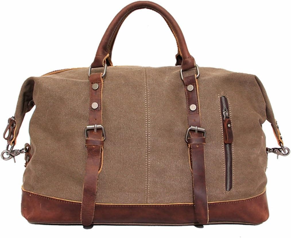 CLELO B305 Casual Canvas Weekend Travel Duffel Bag (X-Large, Coffee)