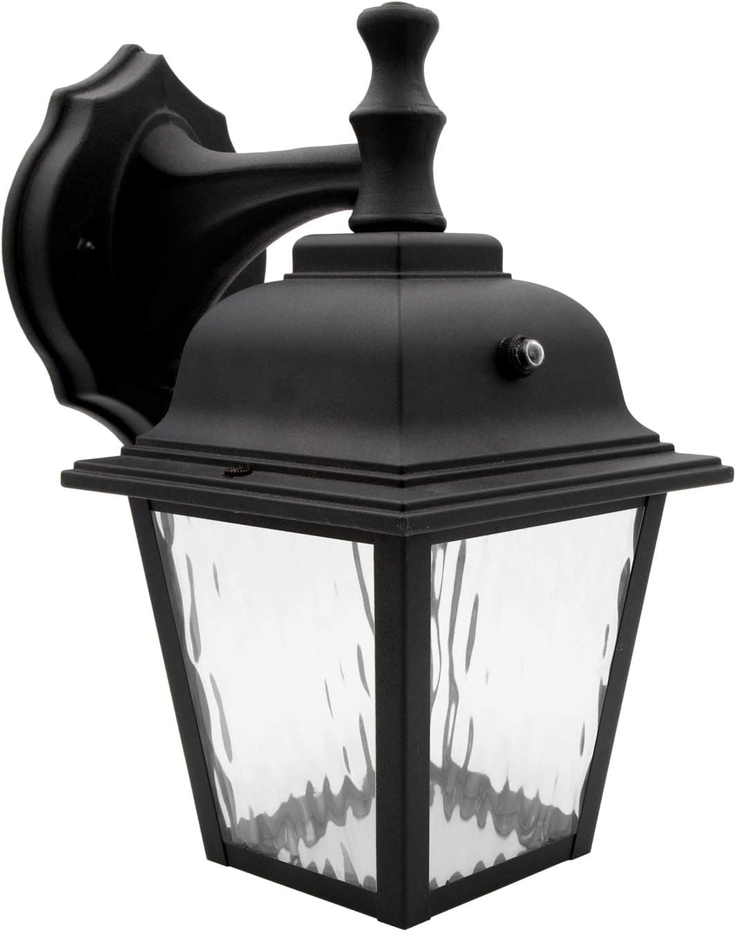 Maxxima LED Porch Lantern Outdoor Wall Light Black, Clear Water Glass Photocell Sensor 875 Lumens Dusk to Dawn Light Sensor 3000K Warm White