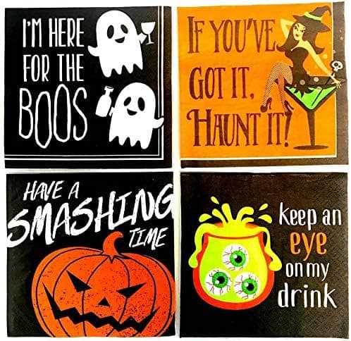Funny Halloween Cocktail/Beverage Napkins - 4 Pack Bundle, 112 Napkins Total