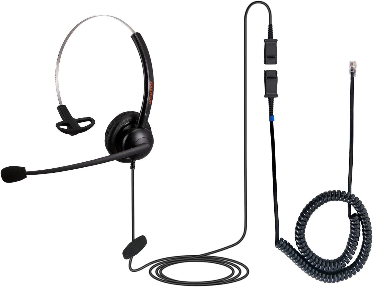 EMAIKER Office Desk Phone Headset Single Ear Call Center Telephone Headset, Mono RJ9 QD Cord with Noise Cancelling Microphone for SIP/IP Phones Yealink Sangoma Grandstream Akuvox Escene