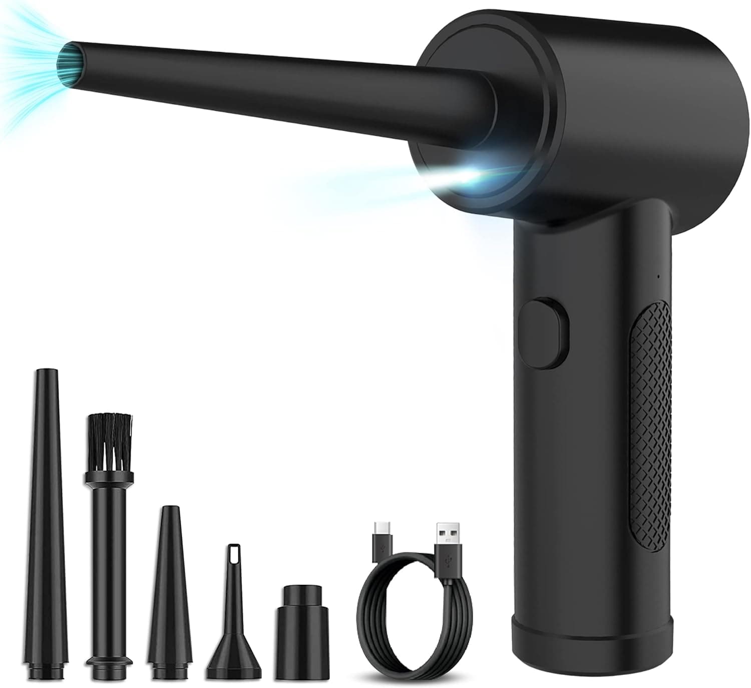 FFG Cordless Compressed Air Duster with LED Light - Portable and Powerful with 6000mAh Rechargeable Battery, 43000RPM-51000RPM for Quick and Efficient Computer and Keyboard Cleaning