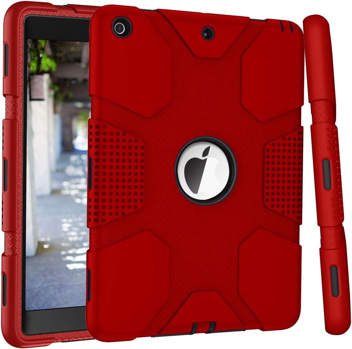 Hocase iPad 5th/6th Generation Case, iPad 9.7 2017/2018 Case, Shockproof Heavy Duty Soft Rubber Bumper+Hard Plastic Hybrid Protective Case for iPad A1822/A1823/A1893/A1954 - Red