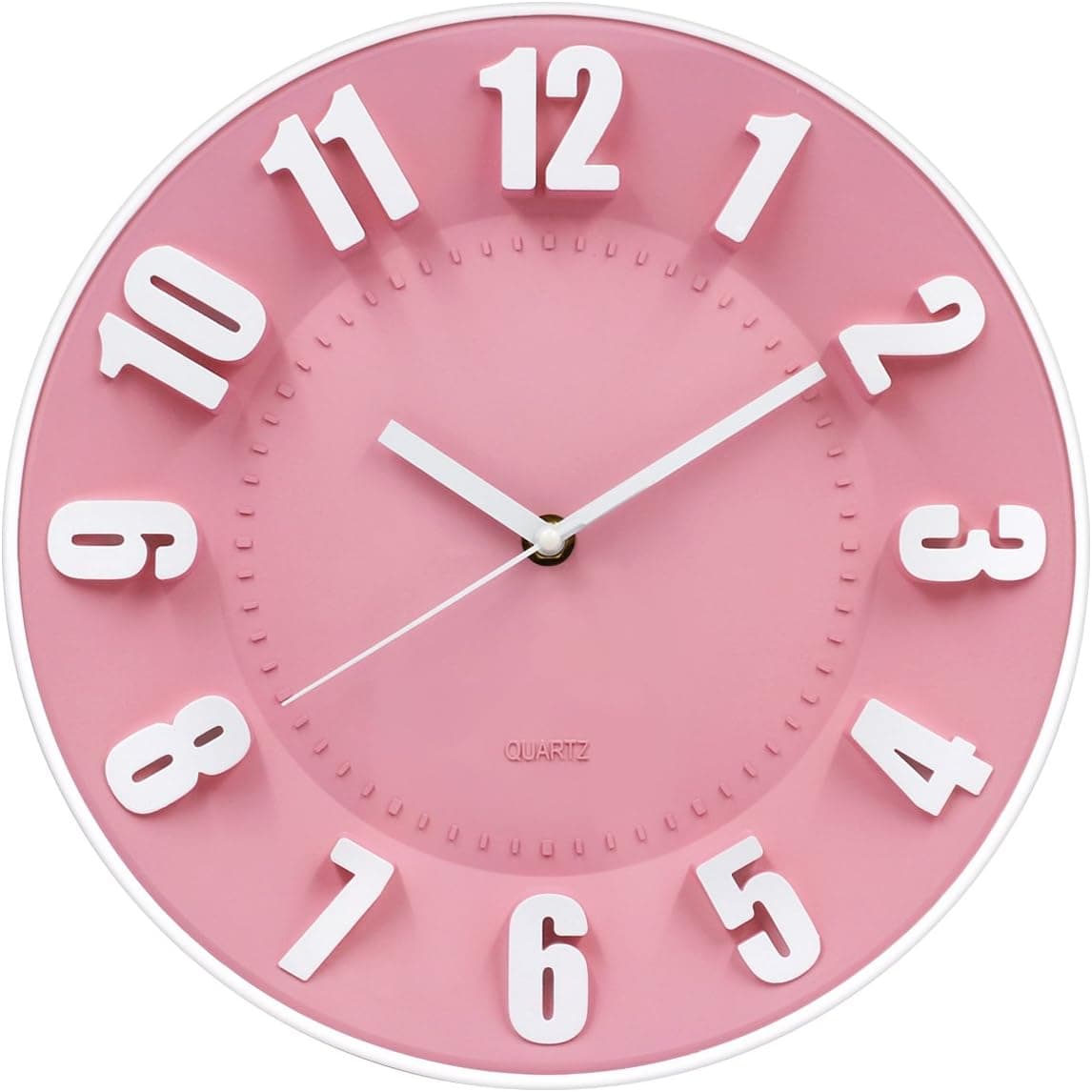 HIPPIH Large Silent Wall Clock - 12 Inch 3D Non-Ticking Universal Indoor Decorative Clocks for Office/Kitchen/Bedroom/Living Room, Pink