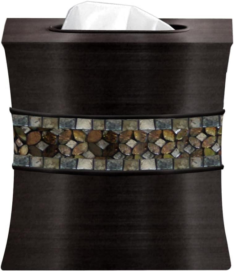 nu steel RBW9H Square Metal Paper Facial Tissue Box Cover Holder for Bathroom Vanity Countertops, Bedroom Dressers, Nightstands, Desks and Tables ORB Finish, Small, Mosaic & ORB