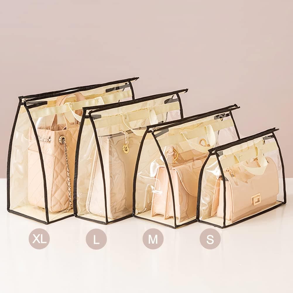 2 PCS Hanging Handbag Storage Organizer Purse Dustproof Storage Bag Transparent Non-woven Storage Bag with Zipper and Handle (M)