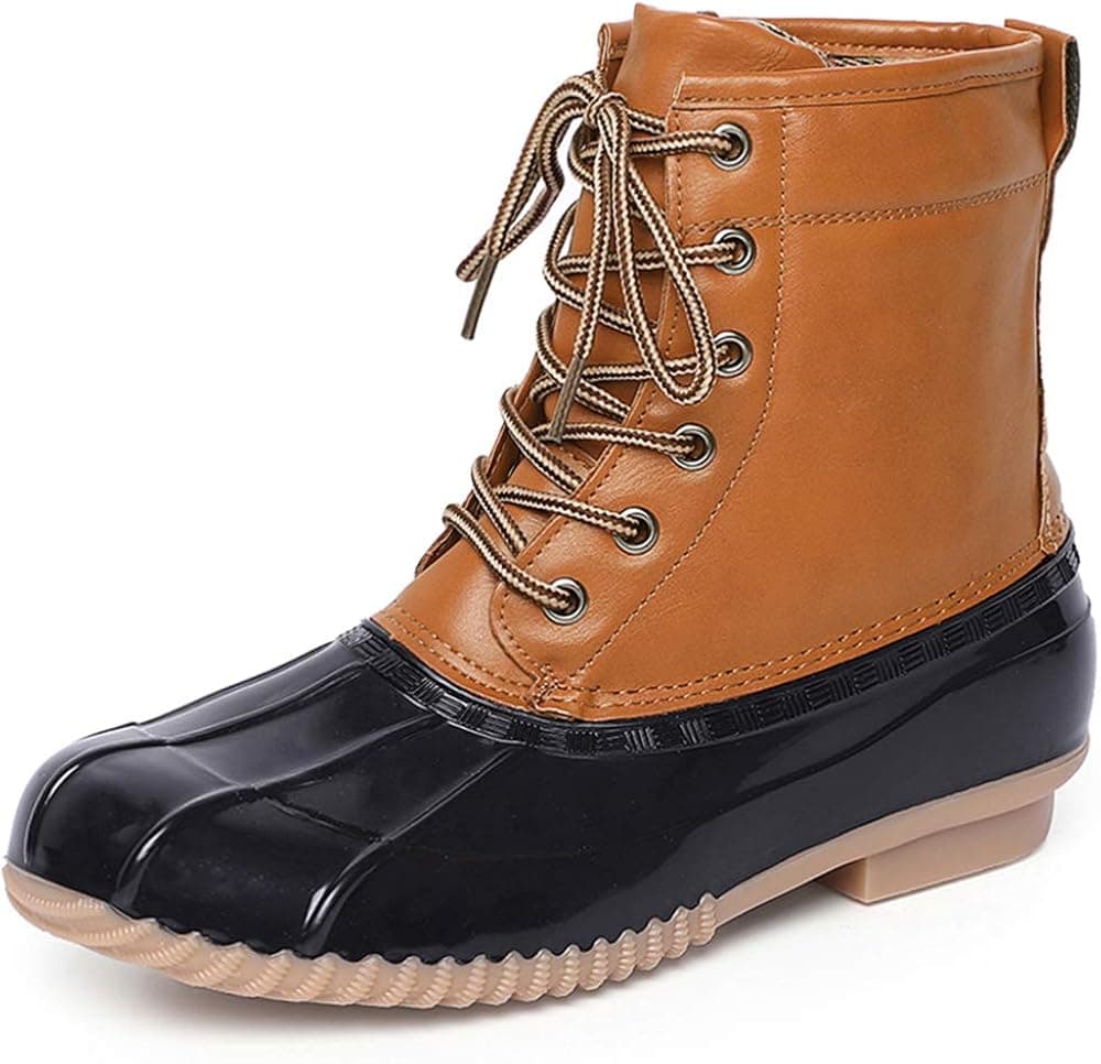 Chenghe Women's Winter Duck Boots Waterproof Lace Up Two Tone Rain Duck Boots