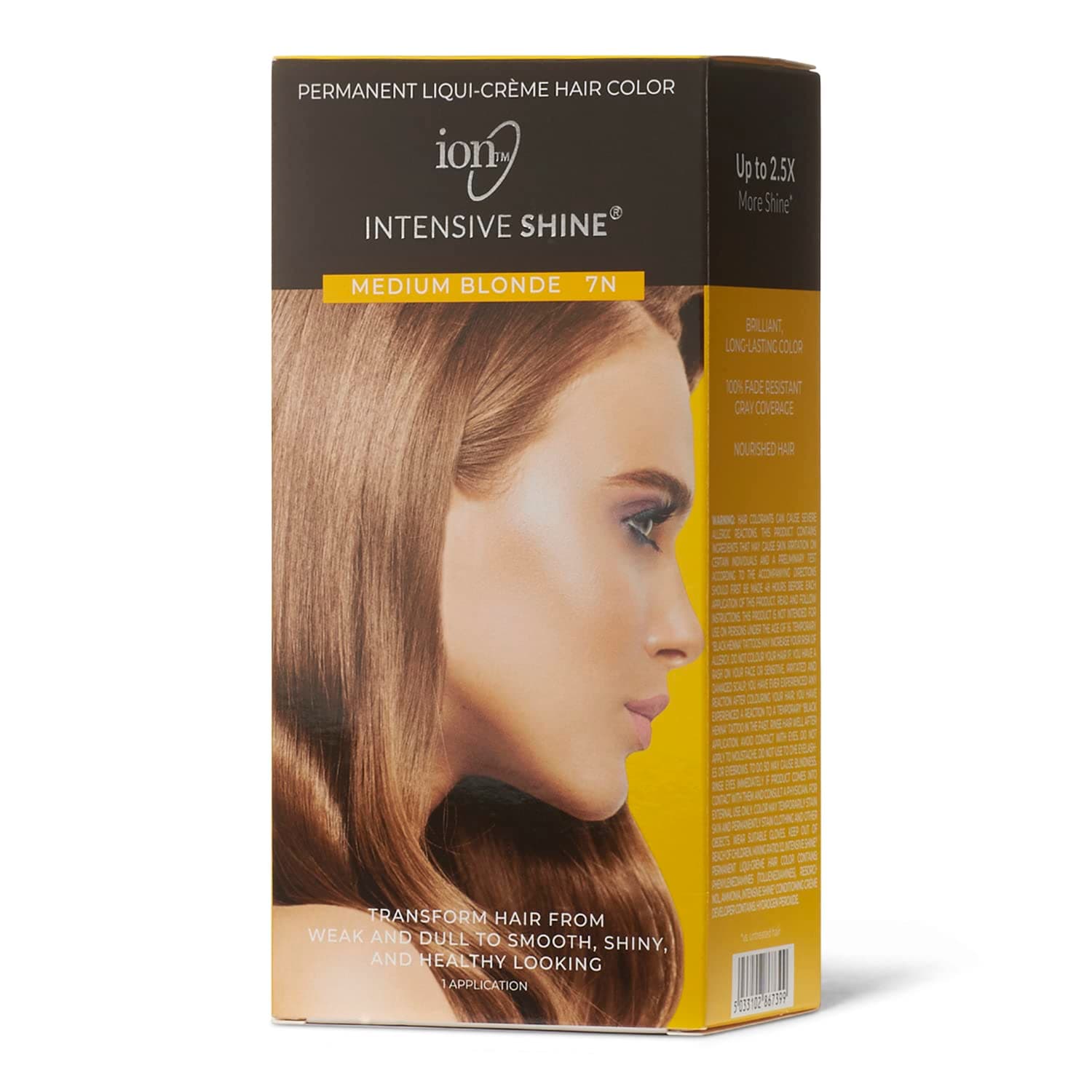 ION Intensive Shine Permanent Liqui-Creme Hair Color Kit Fade Resistant Gray Coverage 2.5 Times More Shine Brilliant Long Lasting Color - Medium Blonde 7N