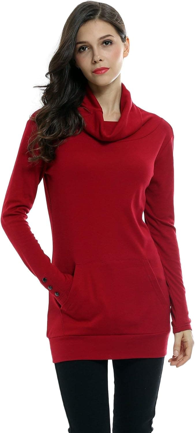 Sofishie Casual Cowl Neck with Sleeve Buttons Pullover Top