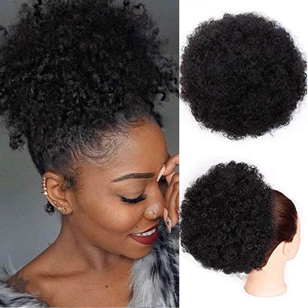 AISI BEAUTY Synthetic Afro Puffs Drawstring Ponytail Bun Hairpieces Updo Hair Puff Short Kinky Curly Hair Large Size (Black-1B#)