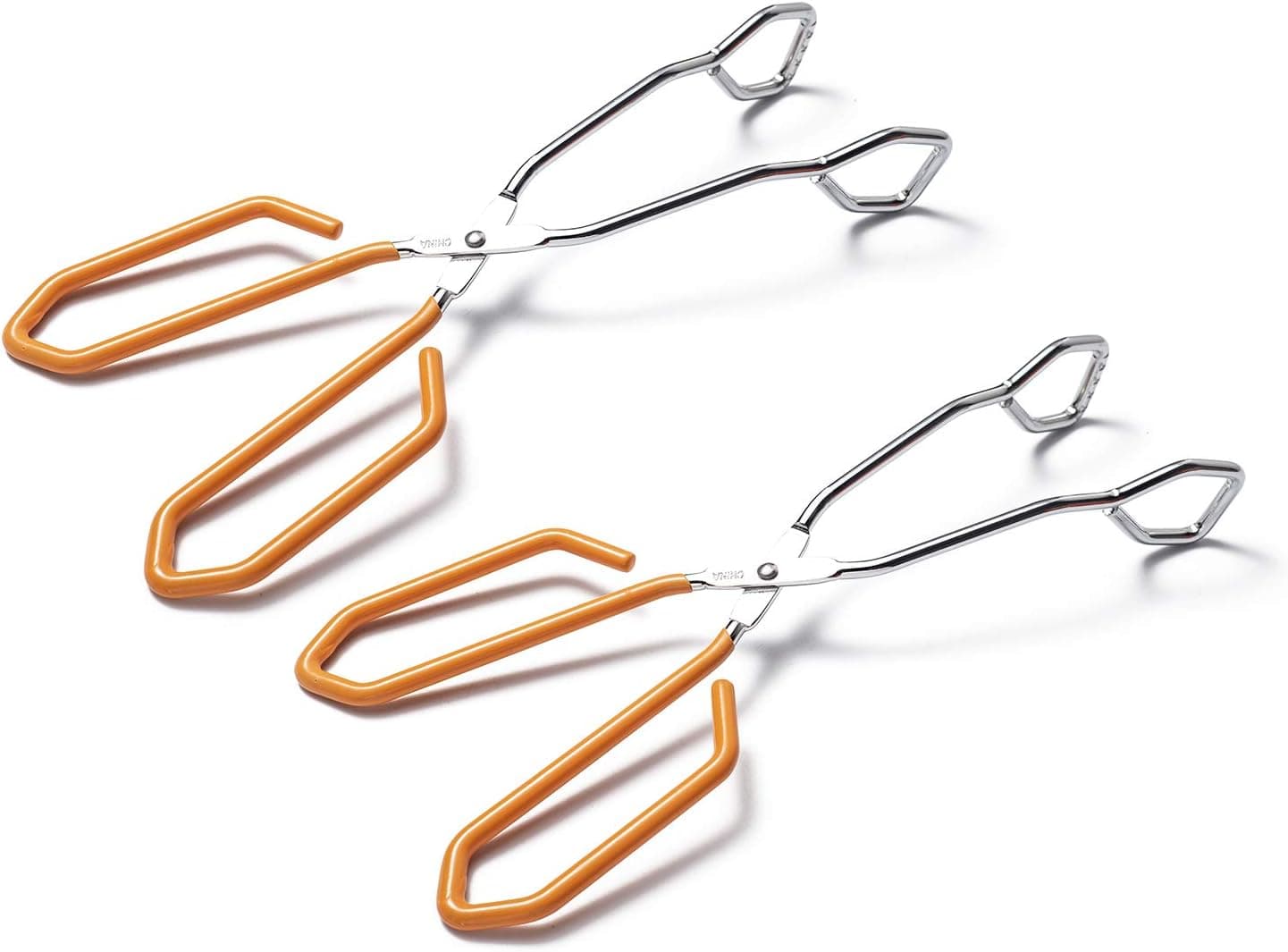 WHFC Stainless Steel Scissor Tongs, Heavy Duty, 2 Pack Kitchen Tongs for Food Cooking Barbecue BBQ Grilling and Serving Orange