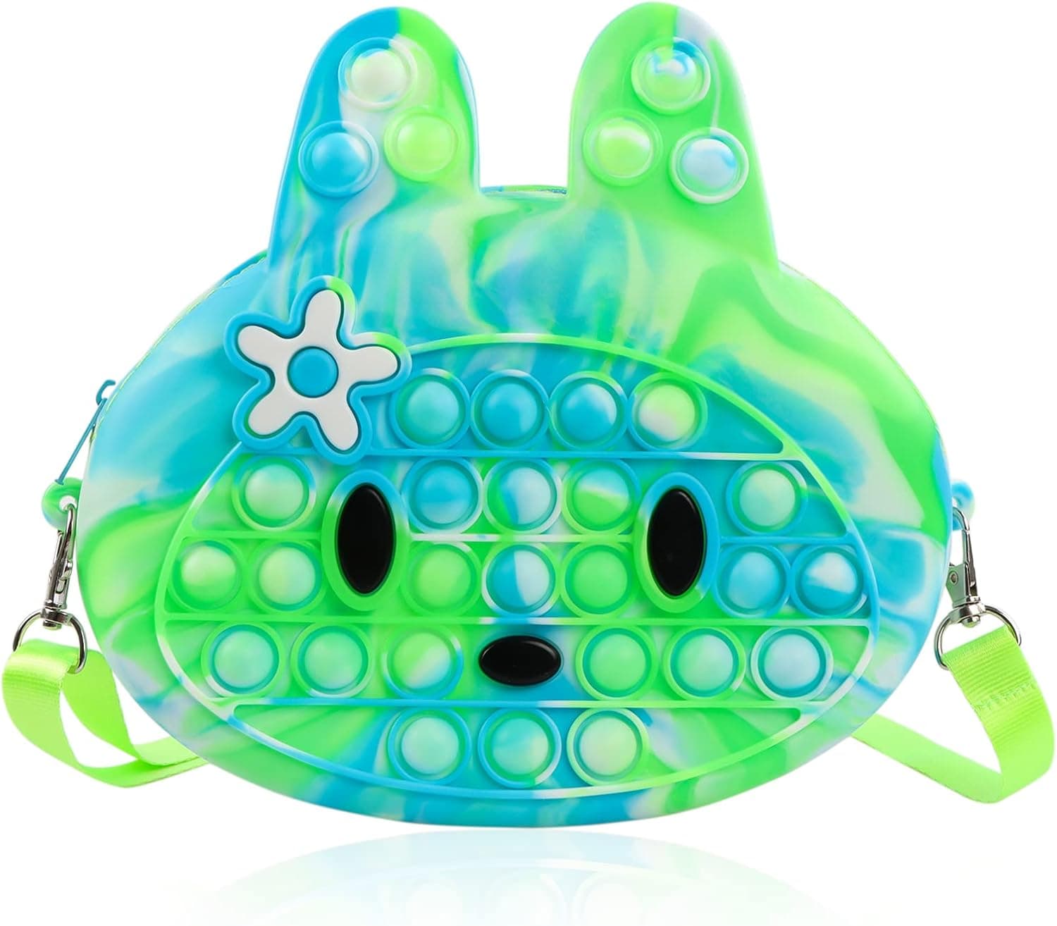 Pop Shoulder Bag Fidget Toys, Rabbit Push Bubble Fidget Toy Tie Dye Decompression Sensory Stress Relief Popper Shoulder Bag for Girls Kids (Green)
