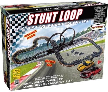 Electric Power Stunt Loop Road Racing Set, Includes 2 Mustang Racers With Headlights